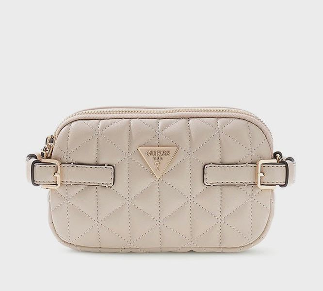 GUESS Paisleigh Quilted Mini Camera Bag Beige